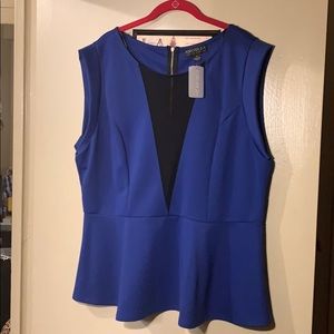 Forever 21+ Cobalt Blue Mesh Insert Peplum Blouse